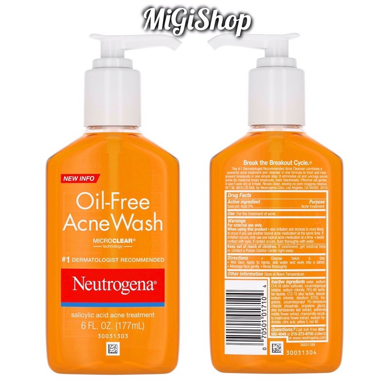 [Hàng Mỹ] Sữa Rửa Mặt Neutrogena Oil Free Acne Wash