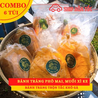 [COMBO 6 TÚI] 3 Loại Bánh Tráng Muối Xì Ke, Phô Mai, Trộn Tắc Khô Gà