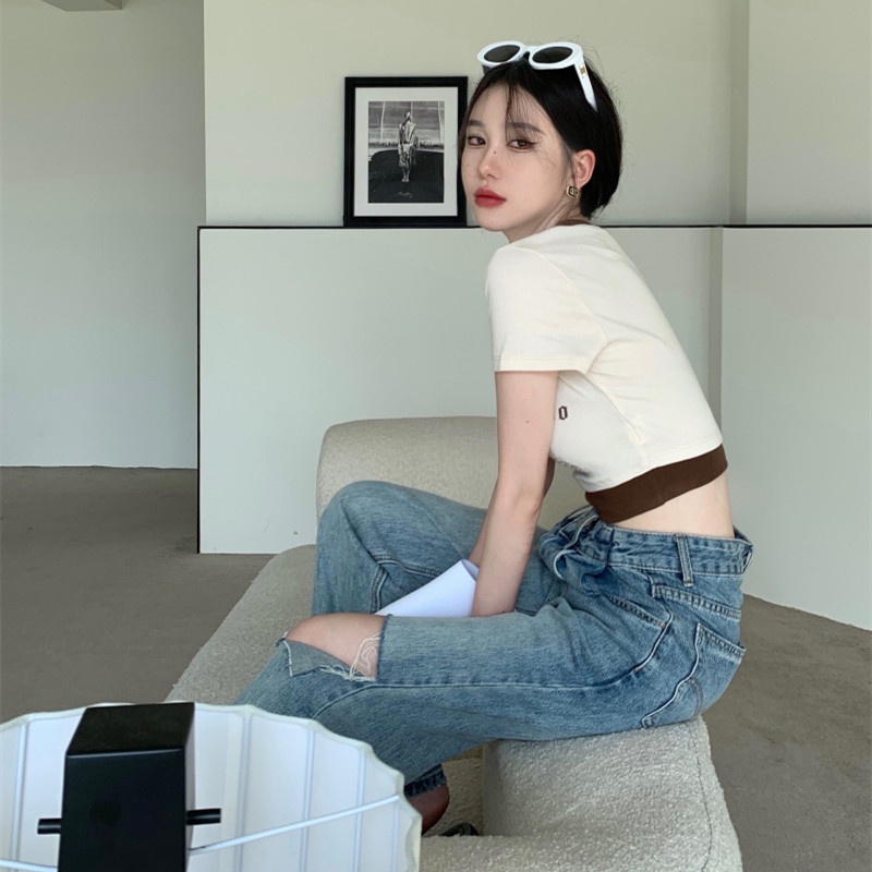 Áo Thun Croptop Tay Ngắn In Họa Tiết Phong Cách Retro Thời Trang Cho Nữ