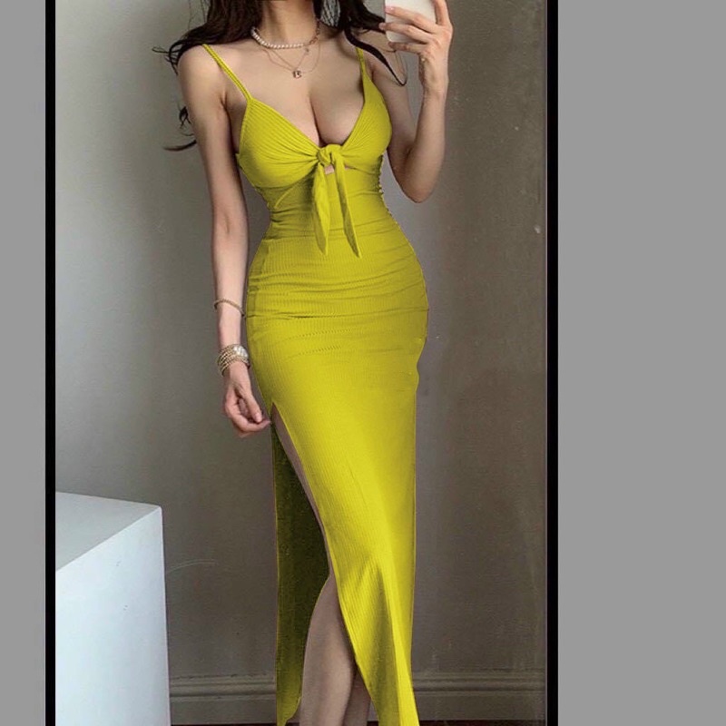 Đầm body phối dậy cột ngực 4 màu siêu xinh( có mút ngực)