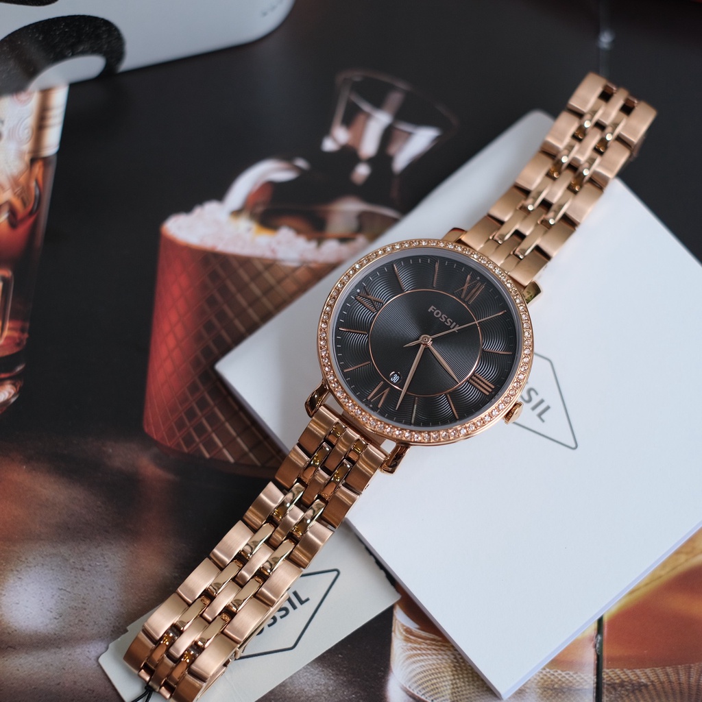 Đồng hồ Nữ Fossil ES4723 mặt đen dây rosegold