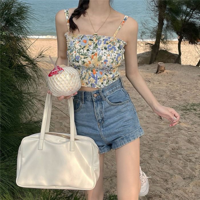 COZOK Áo Voan Hoa Hai Dây Dáng Ngắn Dễ Phối Đồ Cho Nữ