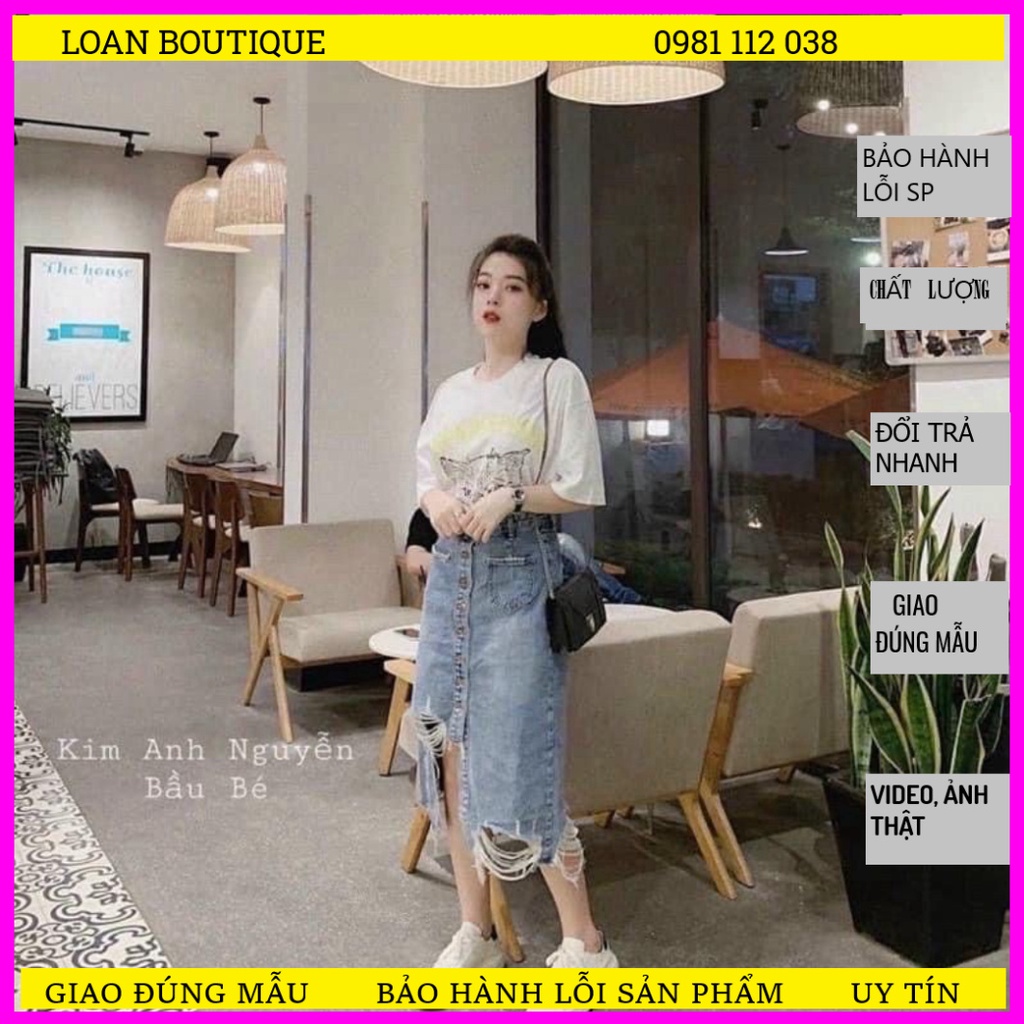 CHÂN VÁY JEAN DÀI VẠT LỆCH RÁCH GẤU VIỀN CÚC DỌC _CHÂN VÁY BÒ RÁCH DÁNG DÀI LOANBOUTIQUE 🍀BẢO HÀNH ĐỔI LỖI SANE PHẨM