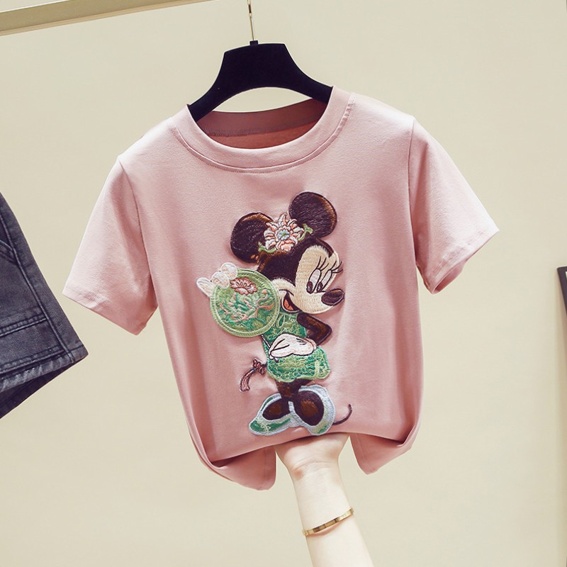 Áo thun nữ cotton thêu họa tiết 3d đủ size