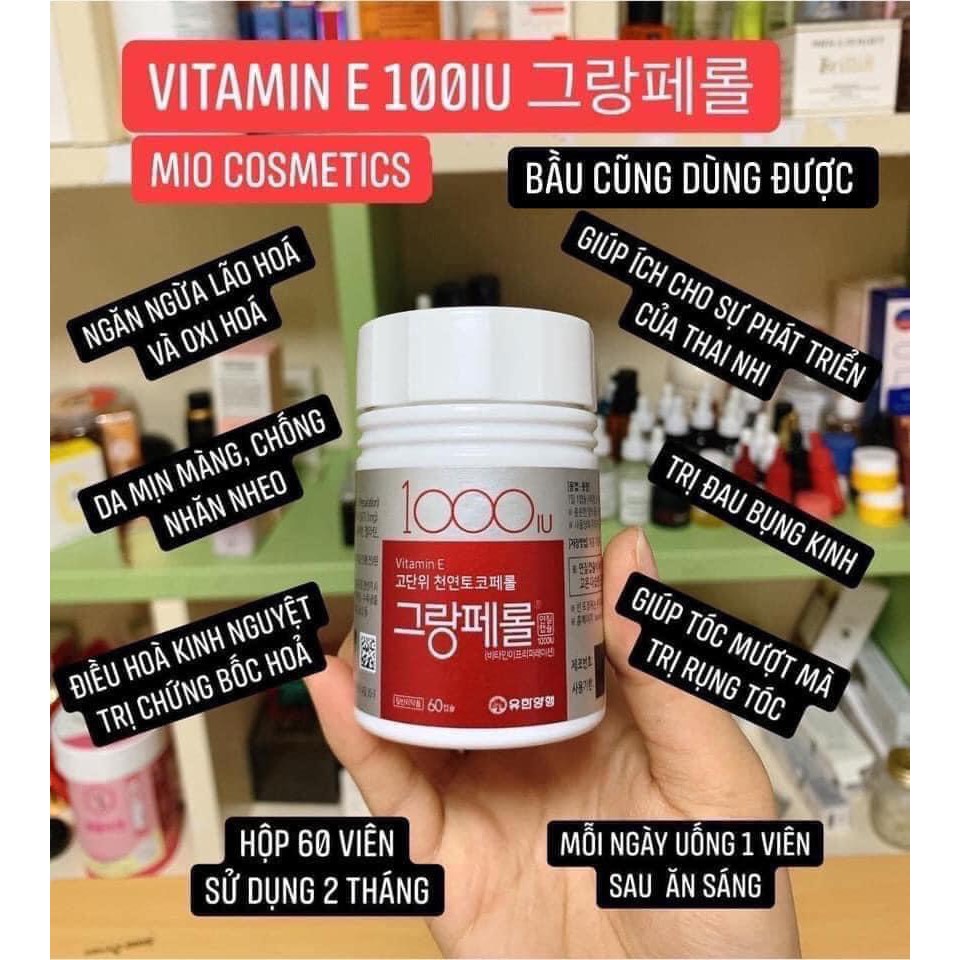 Vitamin E Hàn Quốc 1000IU CAO CẤP hộp 60 viên Vitamin E giúp tái tạo da, làm sáng da hiệu quả