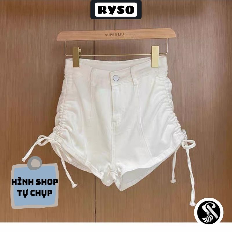 Quần short nữ đùi rút dây 2 bên chất kaki dày mịn cao cấp lưng cạp cao