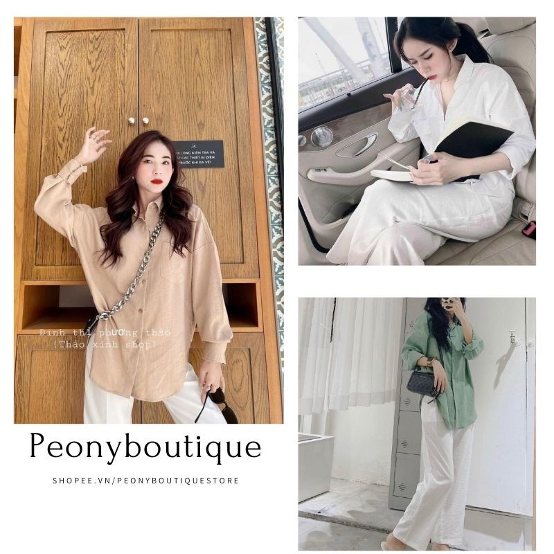 Set Áo Sơ Mi Đũi Quần Culottes Ống Rộng Nữ 🌺 Bộ quần áo dài tay nữ, quần suông trơn và áo sơ mi nữ 🌺