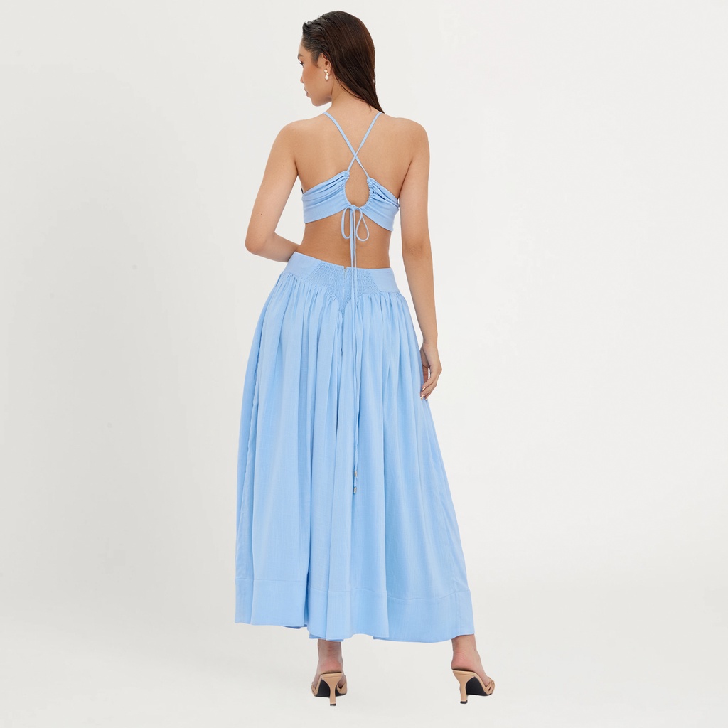 DEAR JOSÉ - Đầm maxi cắt eo Calypso vải linen xanh aqua