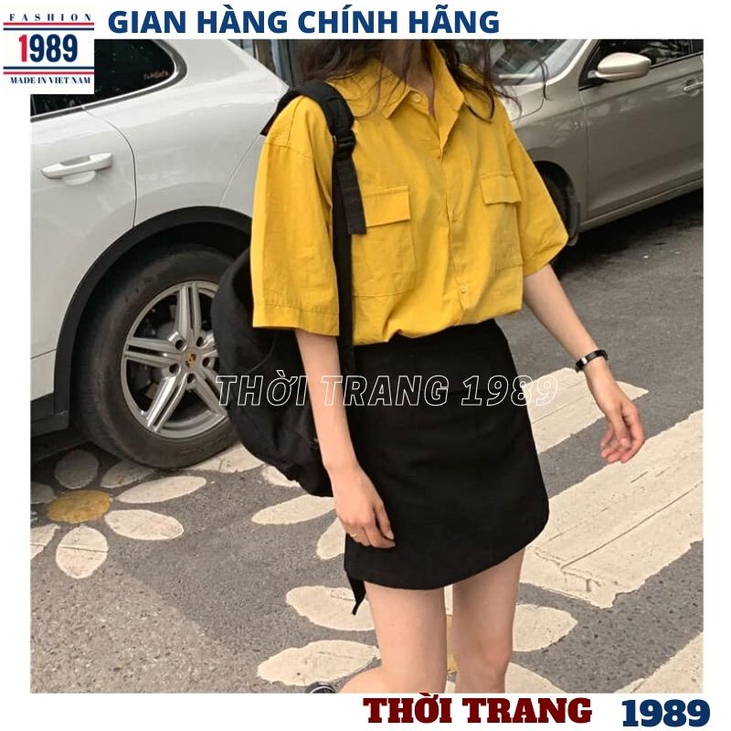 Áo Sơ Mi Nữ form rộng 2 túi hộp 5 mầu cộc tay ulzzang vintage hàn quốc cao cấp trơn kozoda -HER-1989