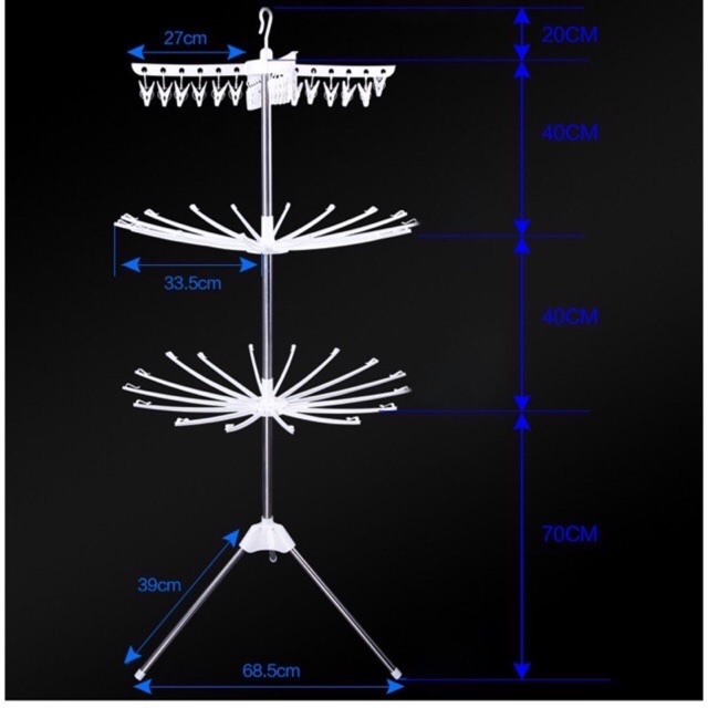 Cây phơi quần áo 3 tầng đa năng có kẹp