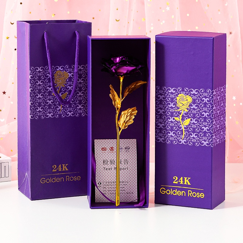 Hoa Hồng Mạ Vàng 24k, Hộp Quà Tình Yêu Hoa Hồng Sáp Vĩnh Cửu Vàng 24k, Hộp Quà+ Túi Xách+ Hoa+ Thiệp