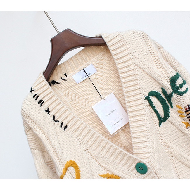 Hàng Sẵn_ Áo khoác cardigan dệt kim thiết kế hoạt họa phong cách Hàn Quốc nhẹ nhàng Hadu shop