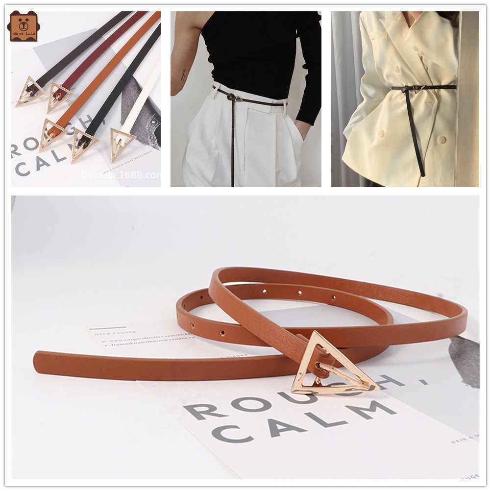 Cod In Stock New PU Thin Leather Belt Simple Triangle Pin Buckle Belt Lady Fashion Accessories