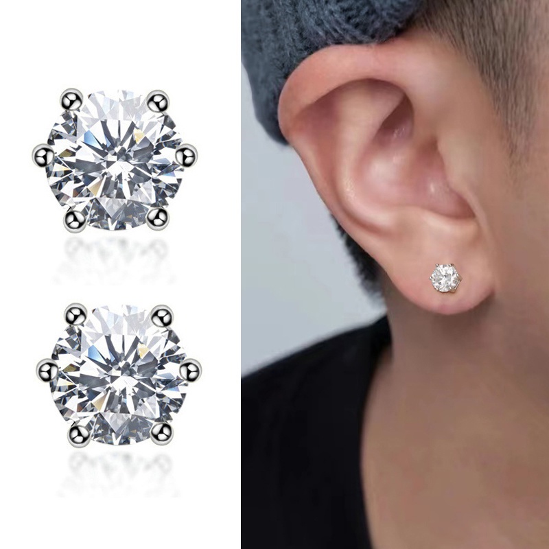 1 Đôi Bông Tai Bạc S925 Đính Đá Zircon Hình Vương Miện Cho Nam Nữ