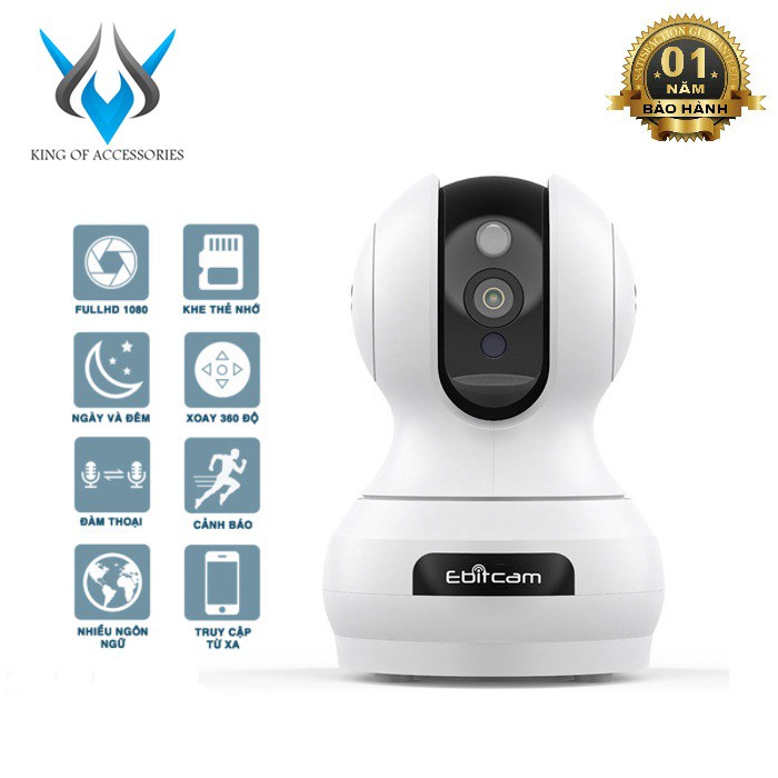 [Free Cloud 1 năm] Camera IP Wifi Ebitcam E3 phân giải 2.0MP 1080P siêu nét hồng ngoại ban đêm - đàm thoại 2 chiều