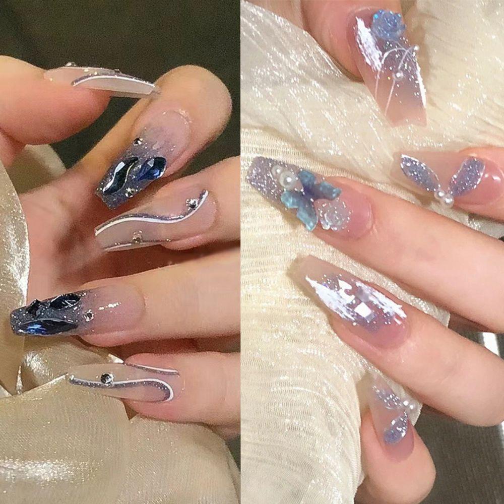 NIUYOU Bộ 24 Móng Tay Giả Hình Bướm Màu Tím Che Phủ Toàn Diện