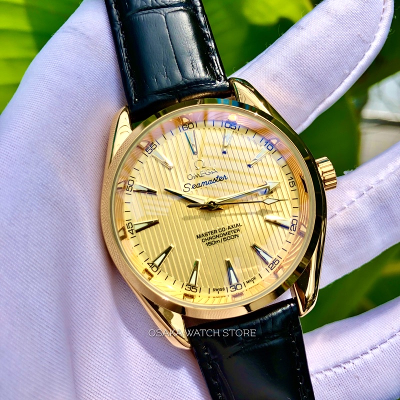 Đồng Hồ Nam OMEGA Golden Seamaster Automatic Dây Da Hàng Chuẩn Cao Cấp Mới - Bảo Hành 24 Tháng