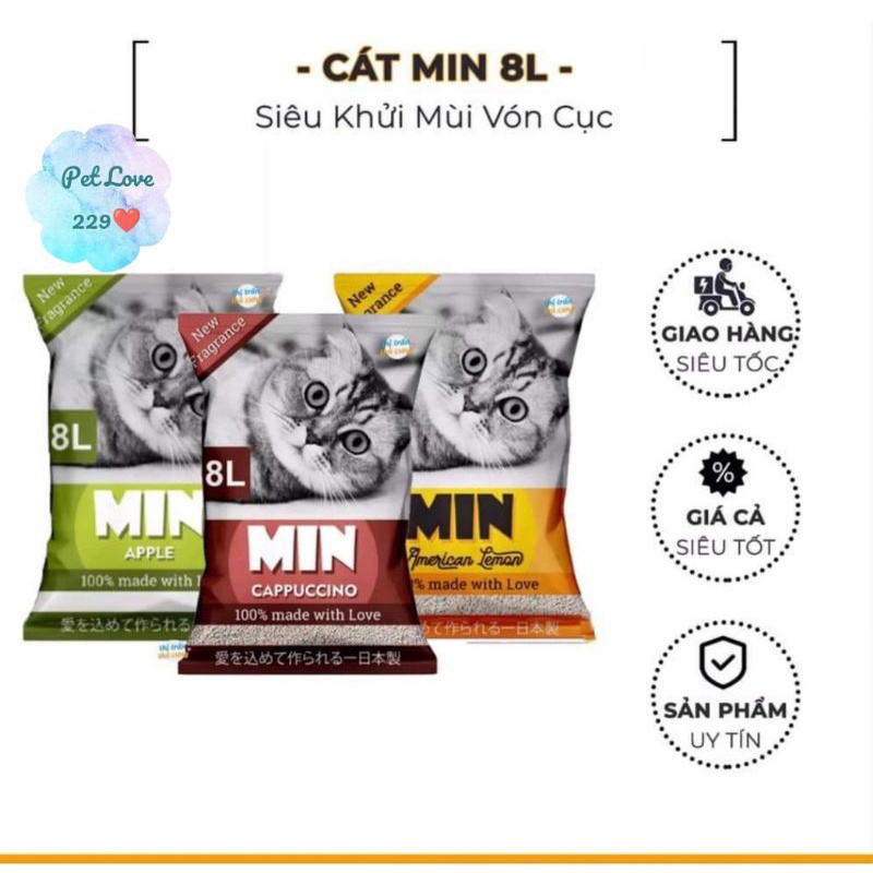 Cát vệ sinh cho mèo cà phê, chanh, táo khử mùi cực tốt Min - Túi 8L