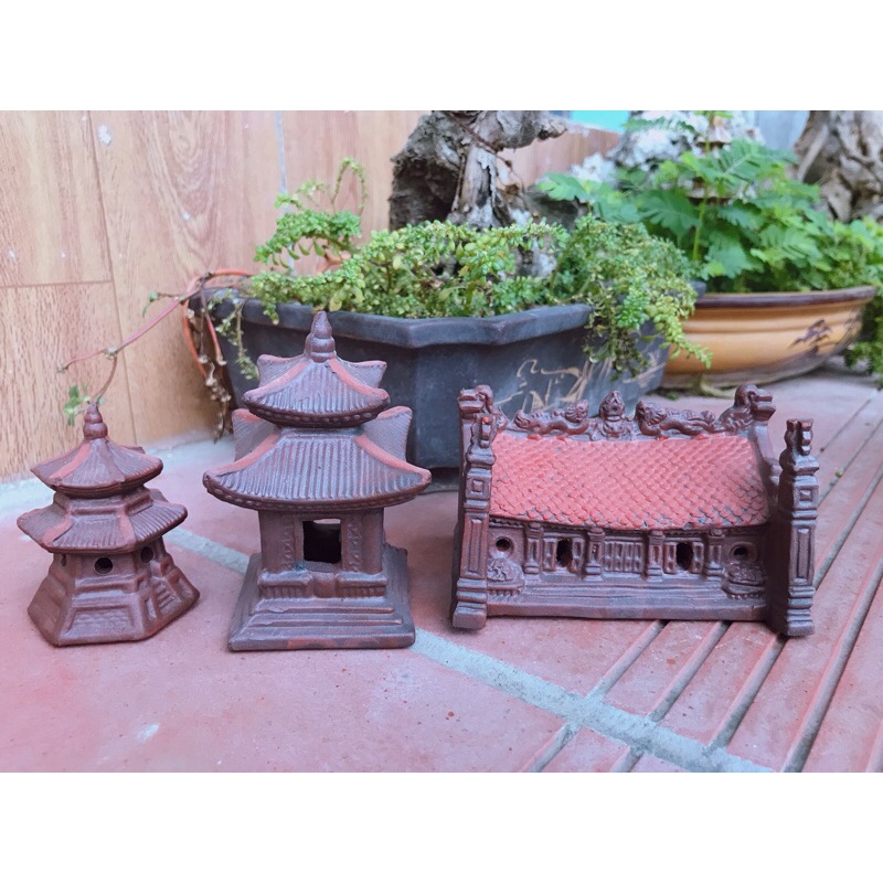 5 mẫu mô hình đình, chùa, tháp, nhà sàn... trang trí bonsai, non bộ, bể cá hàng Bát Tràng cực đẹp