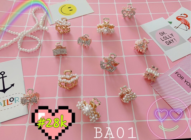 Kẹp mái mini siêu hot đính hạt trai nhân tạo