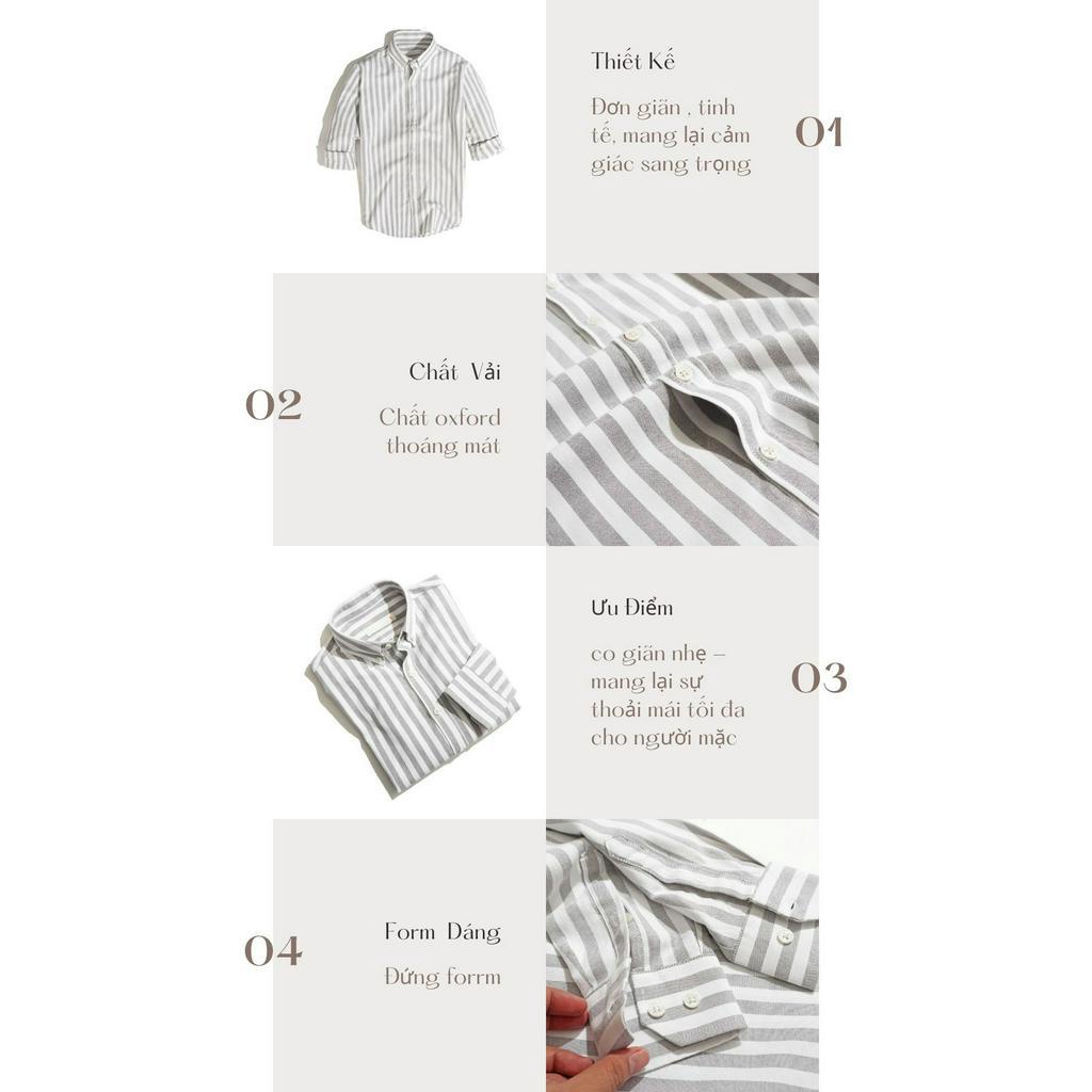 Áo Sơ Mi Nam Ngắn Tay Phối Sọc BY COTTON Light Grey Stripes Oxford 1122