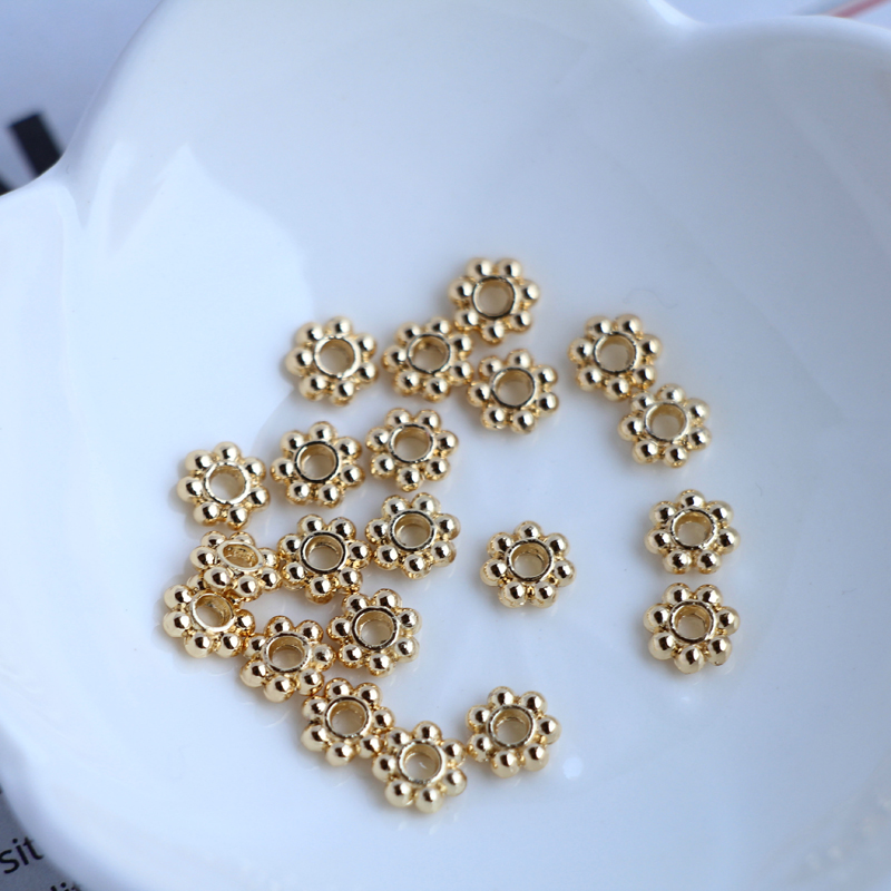 Bộ 50 Hạt Xâu Chuỗi Hình Bông Tuyết 14K Màu Vàng Kim Làm Trang Sức DIY