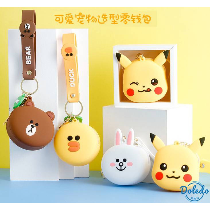 Ví Đựng Tiền Xu / Son Môi / Tai Nghe Bằng Silicon Hình Doraemon / Pikachu / Gấu Nâu Kenny / Mèo kitty Nhỏ Gọn