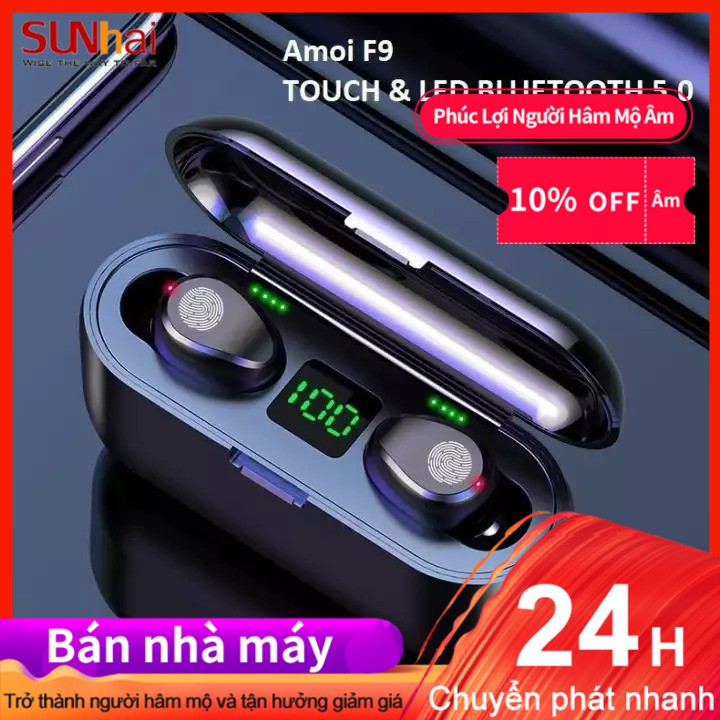 SUNhai Tai Nghe Bluetooth 5.0 Amoi F9 Không Dây True Bản không thấm nước Quốc Tế Nút Cảm Ứng ​Kiêm Sạc Pin Dự Phòng