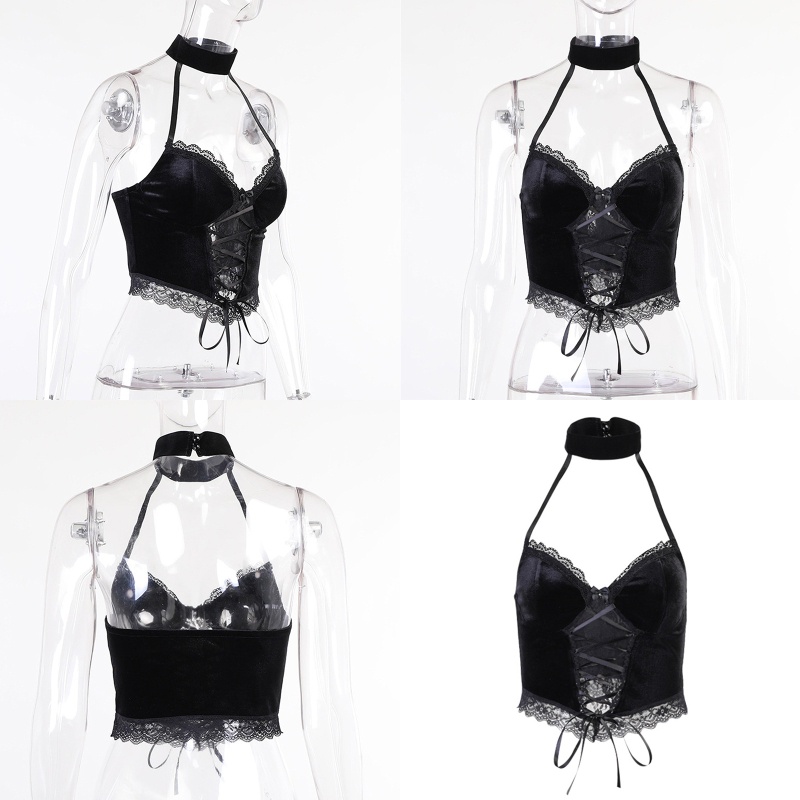 Áo croptop cổ v sâu thiết kế kiểu corset phong cách gothic cá tính và gợi cảm cho nữ