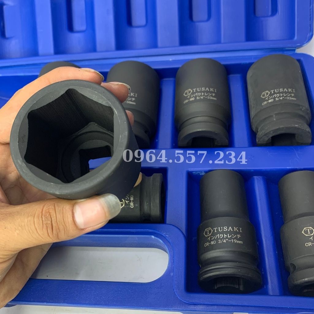 Bộ Đầu Khẩu 3/4 inch 10 Món, Bộ Đầu Tuýp Cao Cấp TUSAKI-JAPAN