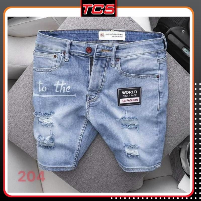Quần Short Nam.Quần Bò Rách Hàn Quốc Màu Xanh Vải Jean Co Dãn Cao Cấp Mẫu Hot TCS 204
