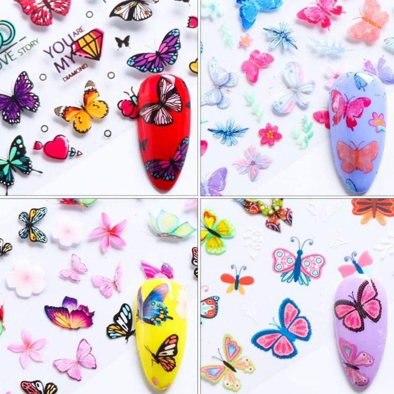 Set 10 tấm phôi hoa hoặc bướm trắng trí móng nail