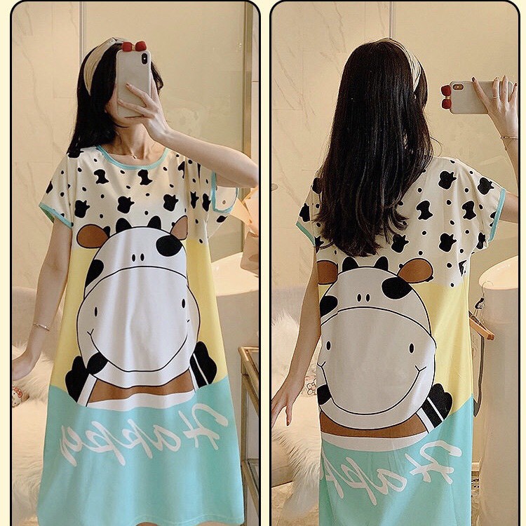 Váy Ngủ Hoạt Hình Cotton Họa Tiết Dễ Thương Cute hàng Quảng Châu Form rộng | BigBuy360 - bigbuy360.vn