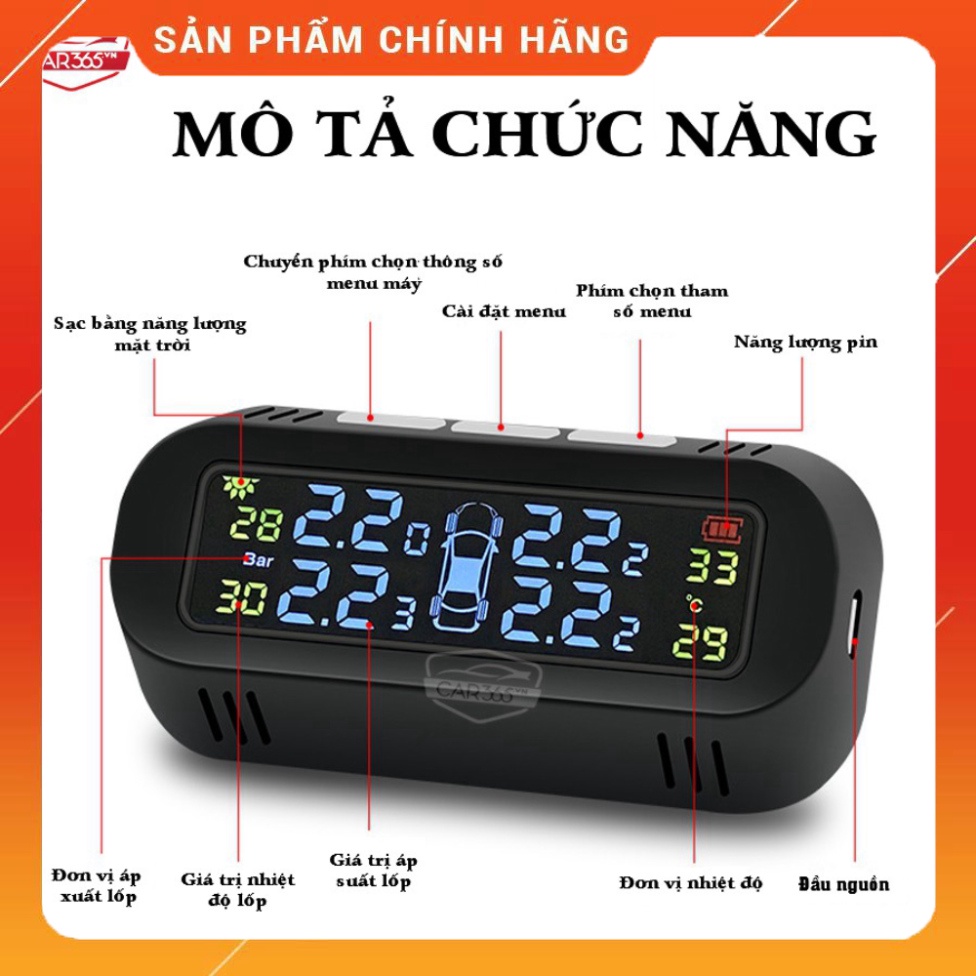 KHÔNG ĐÂU RẺ BẰNG Cảm biến áp lực lốp xe con xe con Car365 xịn - màn hình hiển thị màu gắn kính lái sạc tích điện hồng n