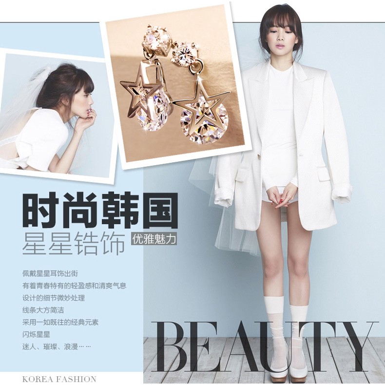 Khuyên Tai Ngôi Sao Đính Đá Zircon Phong Cách Hàn Quốc