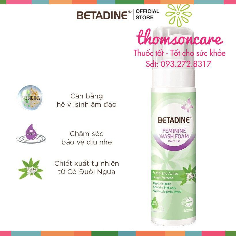 Bọt vệ sinh phụ nữ Betadine Moisturising - chai 100ml DẠNG BỌT Chính hãng