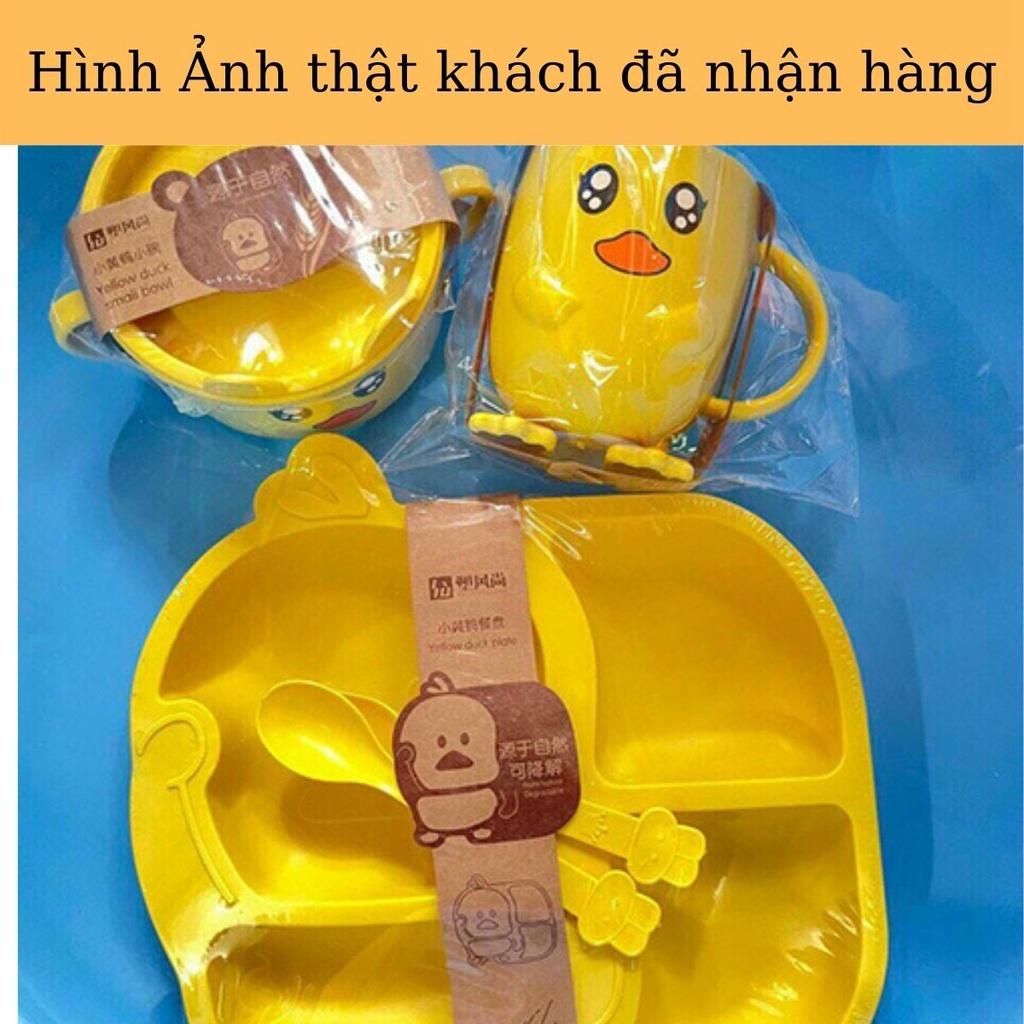 Bộ Khay Bát ăn dặm cho bé gồm 5 món Khay chia ngăn,bát,cốc,thìa,dĩa hình vịt con ngộ nghĩnh