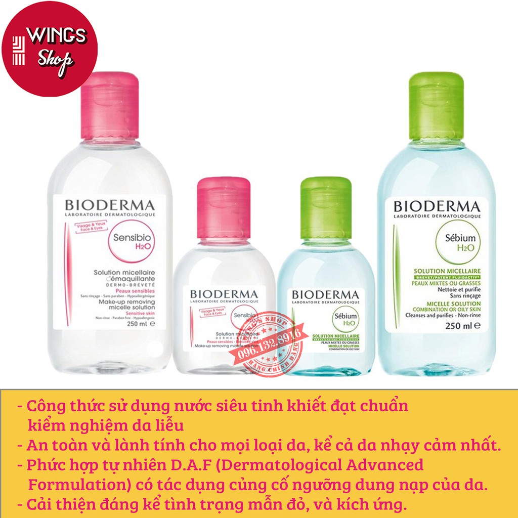 Nước Tẩy Trang Bioderma H20 Dành Cho Da Dầu, Da Nhạy Cảm 100ml-500ml | Hàng Chính Hãng