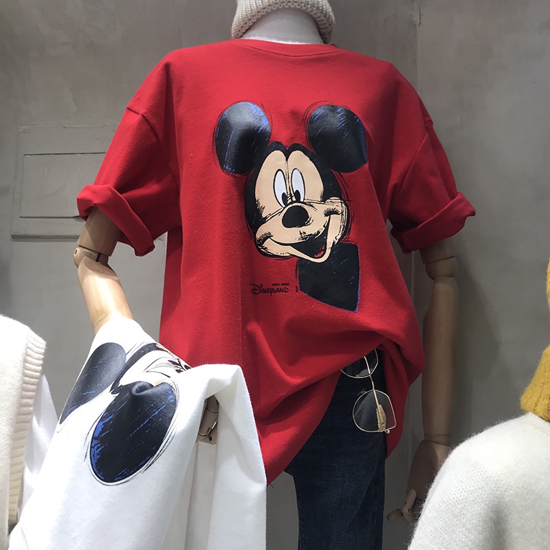 Áo thun tay ngắn in hình chuột Mickey thời trang phong cách Hàn Quốc