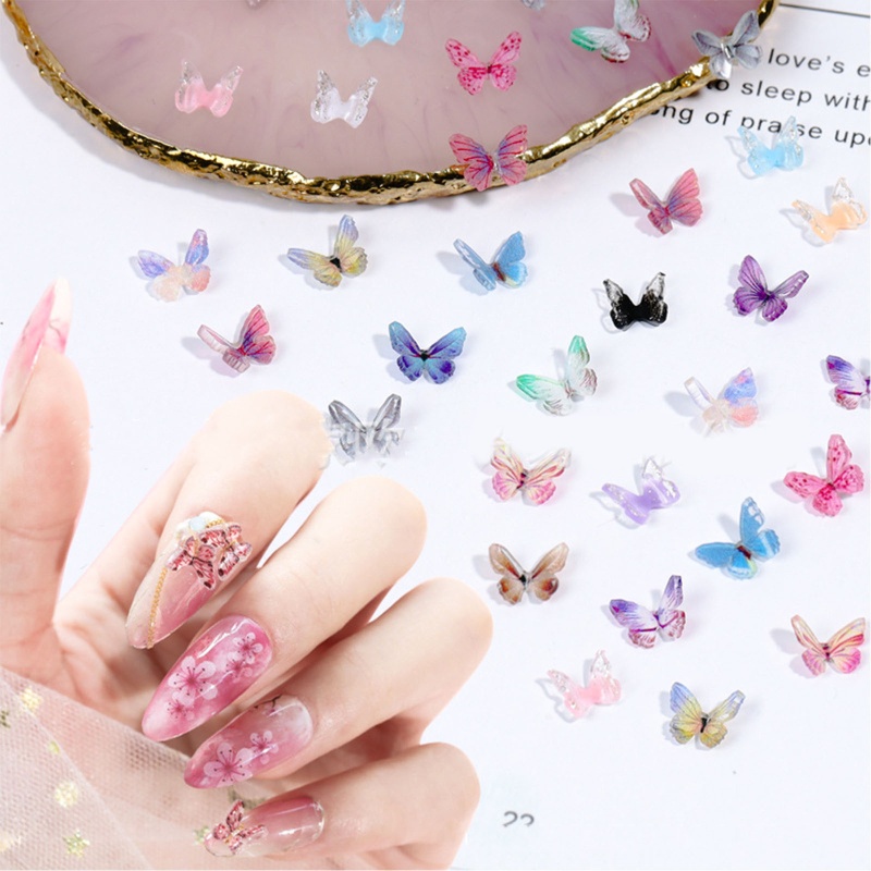 Sa Set Phụ Kiện Trang Trí Móng Tay Hình Bướm Lấp Lánh