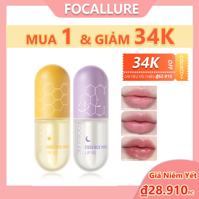 [Hàng mới về] 2 Dầu dưỡng môi hoàn toàn tự nhiên FOCALLURE làm mềm dưỡng ẩm giảm đường vân môi
