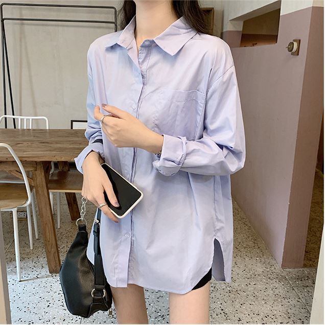 [SALE CHÀO HẠ] Áo sơ mi nữ xanh dáng dài bao chất bao sexy
