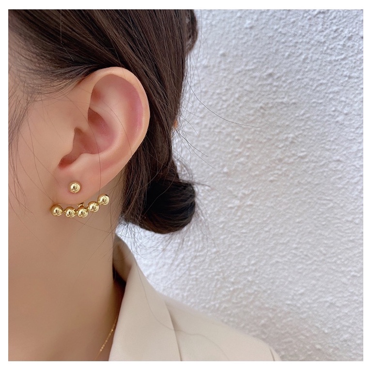 Khuyên tai, bông tai mỏ neo hạt tròn vàng basic thanh lịch phong cách Hàn Quốc