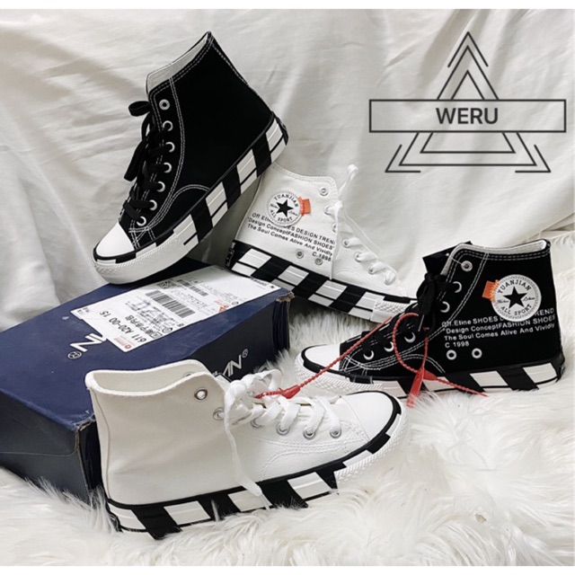 SĂNX DUY NHẤT SIZE 43 Giày cao cổ buộc dây nam nữ đế sơn sọc đen trắng