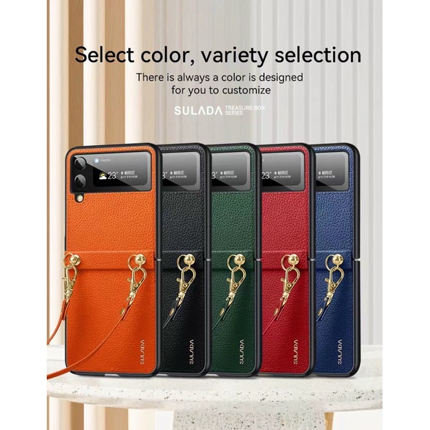 Samsung Z Flip 4 5G, Z Flip 3 5G_Ốp lưng da sần hiệu Sulada chính hãng kèm dây đeo sang trọng tiện lợi