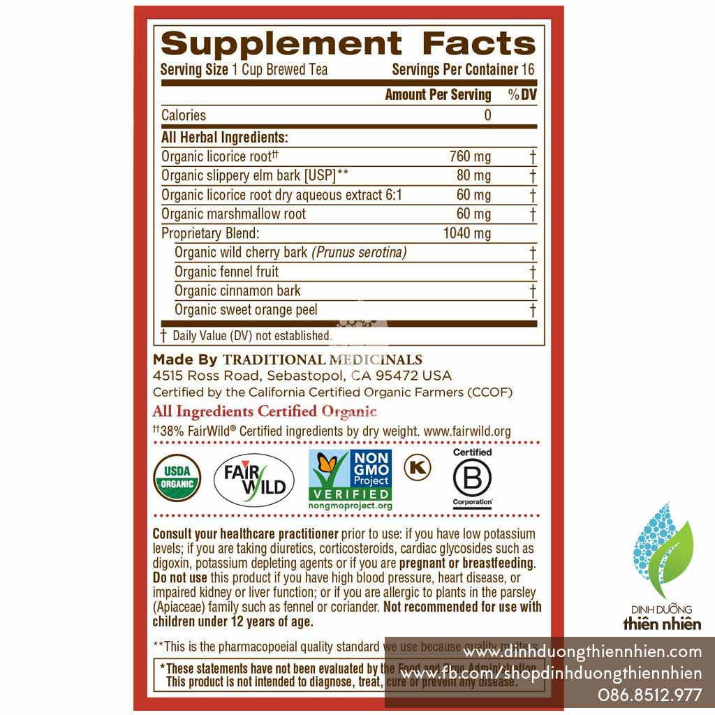 Trà Hữu Cơ Traditional Medicinals Organic Throat Coat, Giúp Làm Dịu Cổ Họng