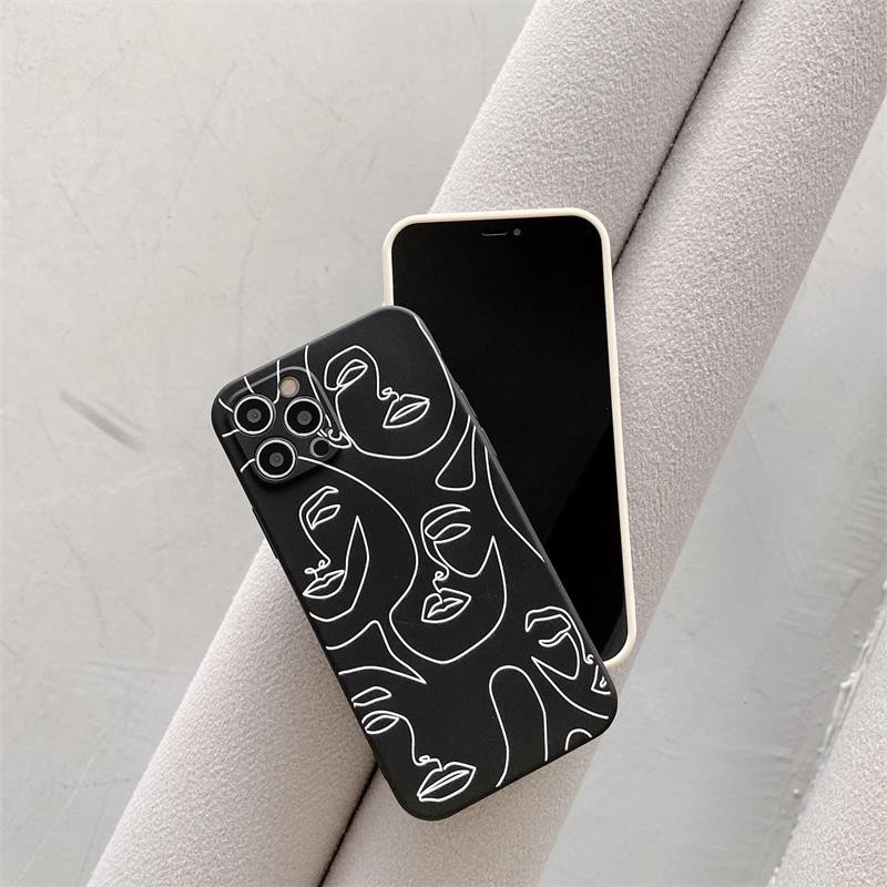 Fashion Art Human Face Line Couple Phone case for iPhone 6 6s 7 8 Plus 7plus 8plus 12pro 12 11 12 Pro Max X XR XS MAX SE 2020 INS Soft TPU Cover