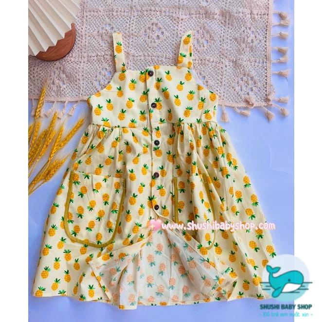 [Rẻ vô địch] Váy Hai Dây Túi Đắp Quả Dứa Vintage Lót Vai Hàng Thiết Kế Xinh Đẹp
