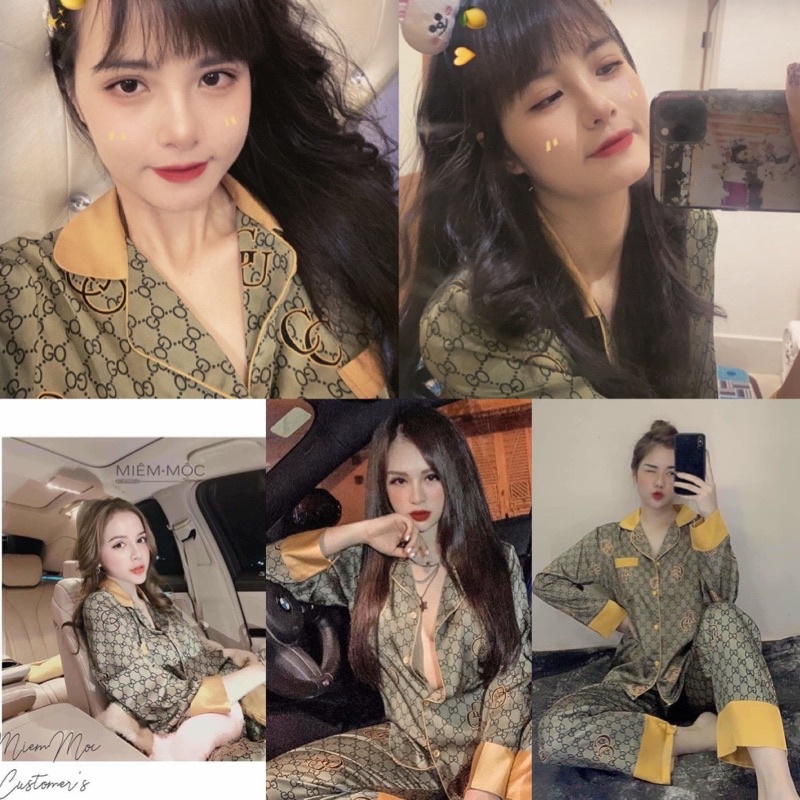 Pijama lụa quảng châu cao cấp gucci thiết kế  áo dài quần dài( ảnh thật)