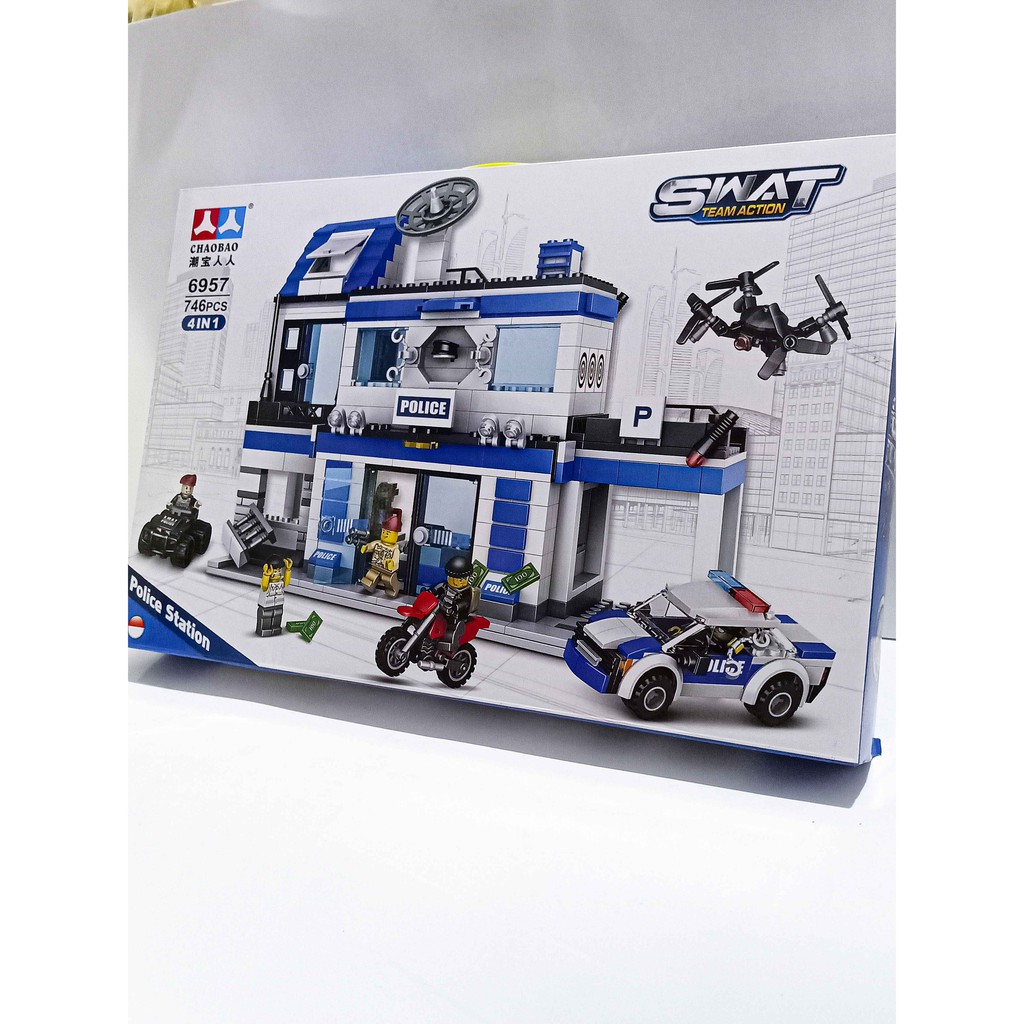 Lắp ráp xếp hình Lego City 6957 đồn cảnh sát 4 in 1 746 mảnh Trụ Sở Cảnh Sát Trực Thăng Xe Cảnh Sát